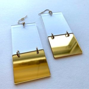 Clear Acrylic & Gold Rectangle French Hook Earrings